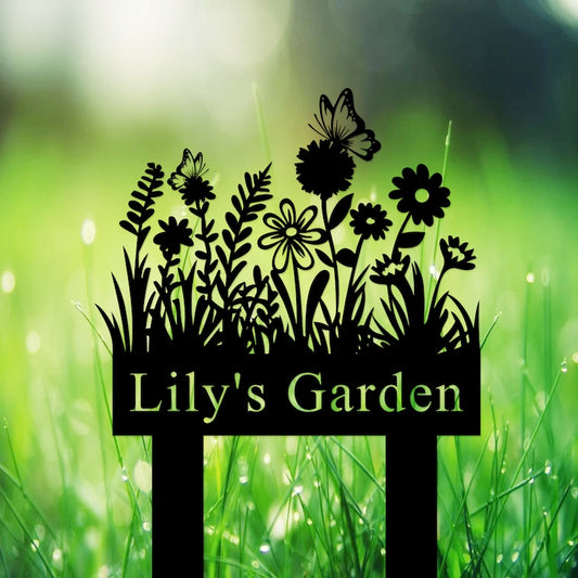 Custom Garden Sign with Stake, Flower Design Personalized Garden Sign, Gardener Name Sign, Yard Sign, Mom's Metal Garden Sign, Porch Decor