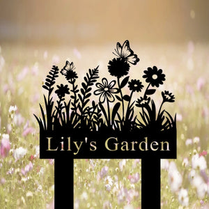 Custom Garden Sign with Stake, Flower Design Personalized Garden Sign, Gardener Name Sign, Yard Sign, Mom's Metal Garden Sign, Porch Decor