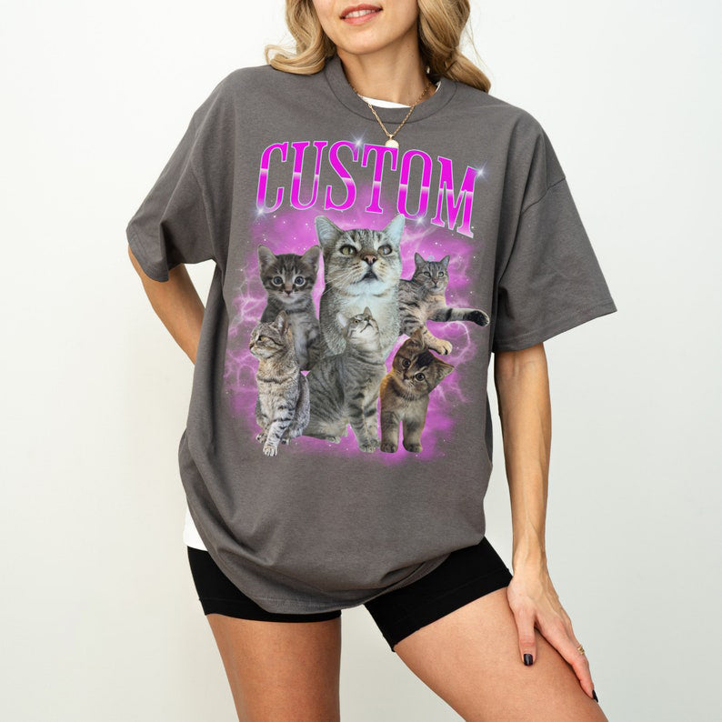 Custom Bootleg Pet T-Shirt Personalized 90s Bootleg Ugly Cat T-Shirt Retro Cat T-Shirt Vintage Bootleg Rap T-Shirt