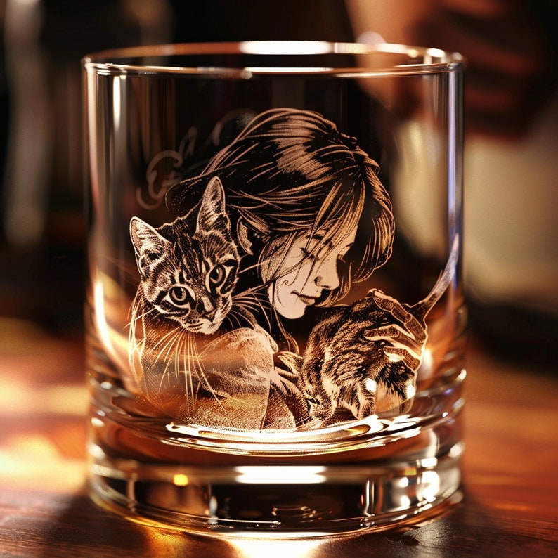 Personalized Photo on Whiskey Glass - Custom Engraving Photo on Whiskey Glass - Engrave Your Handwritten Gift Message with Photo on Glass