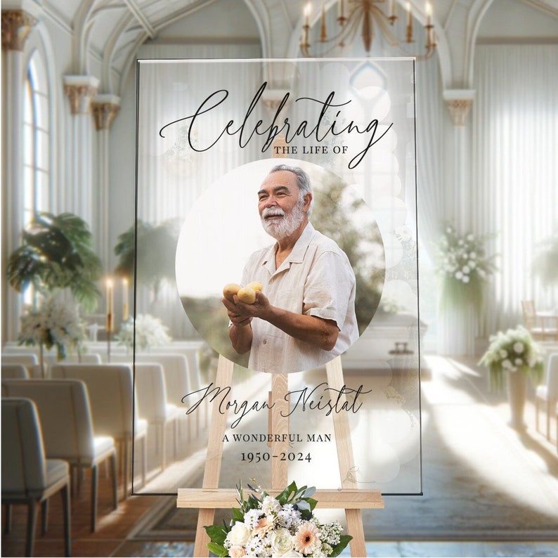 Celebration Of Life Sign, Funeral Welcome Sign, Photo Memorial Sign, Custom Acrylic In Loving Memory Sign