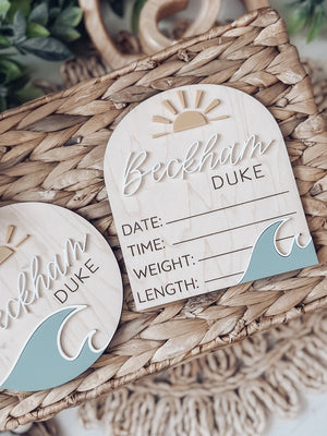 Ocean Waves Birth Stats Board, Baby Name Announcement, Birth Announcement, Name Sign, Baby Name Sign, Baby waves, Nautical, Sunshine