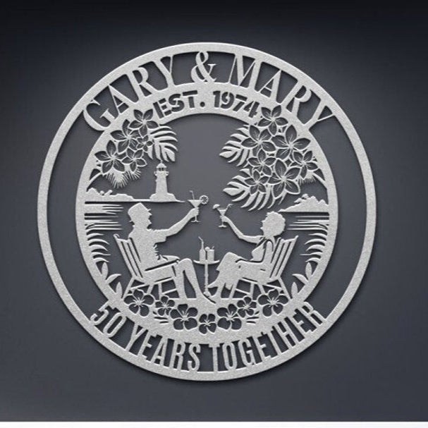 50th Anniversary Gift For Parents Custom Wedding Anniversary Gift For Couple Wife Metal Wall Art Sign Golden Wedding Tropical Coastal Summer