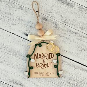 Newlywed Christmas Ornament // First Christmas Married Ornament // Wedding Ornament // Personalized Ornament // Married And Bright Ornament