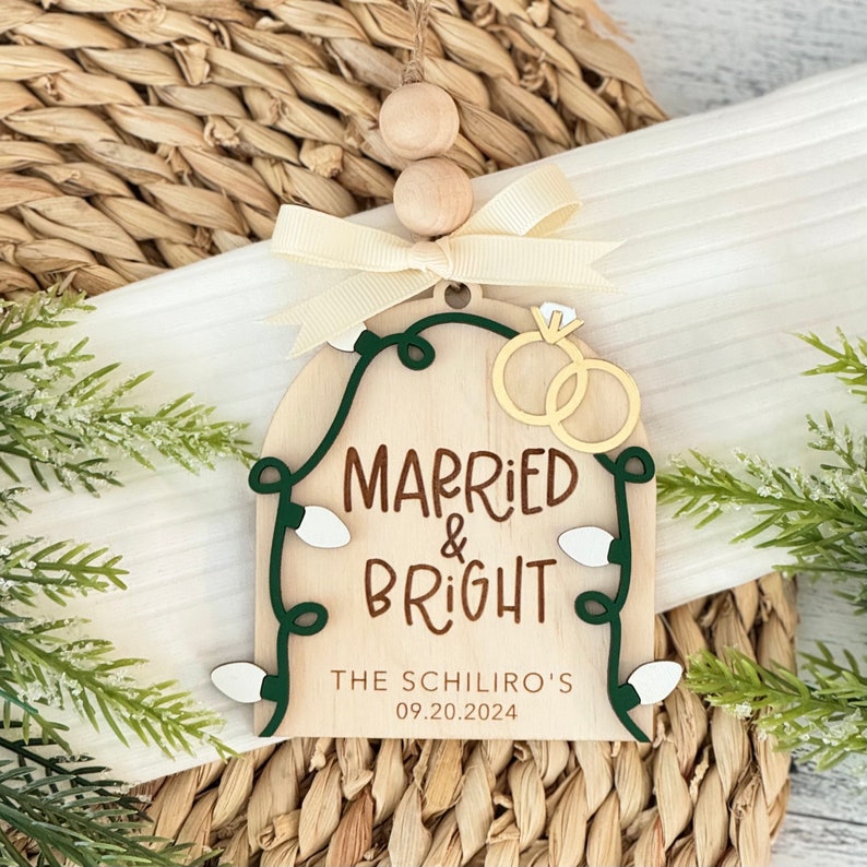 Newlywed Christmas Ornament // First Christmas Married Ornament // Wedding Ornament // Personalized Ornament // Married And Bright Ornament
