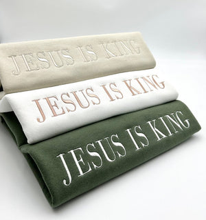 Embroidered Jesus Is King Sweatshirt-Hoodie, Christian Embroidery, Faith Based Apparel, Style Adult Unisex Sweater, Christian Holiday Gift il_794xN.6127700487_fop8.jpg