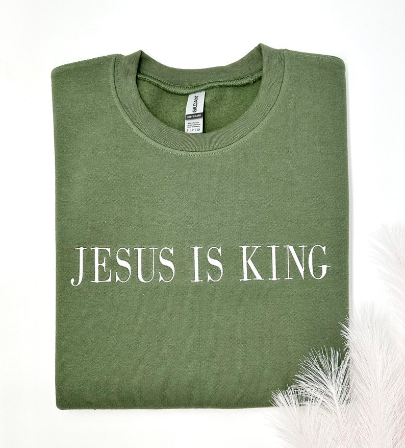 Embroidered Jesus Is King Sweatshirt-Hoodie, Christian Embroidery, Faith Based Apparel, Style Adult Unisex Sweater, Christian Holiday Gift il_794xN.6127700507_2epo.jpg
