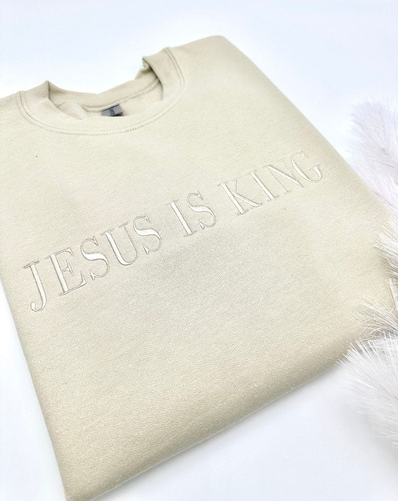 Embroidered Jesus Is King Sweatshirt-Hoodie, Christian Embroidery, Faith Based Apparel, Style Adult Unisex Sweater, Christian Holiday Gift il_794xN.6127700599_b617.jpg