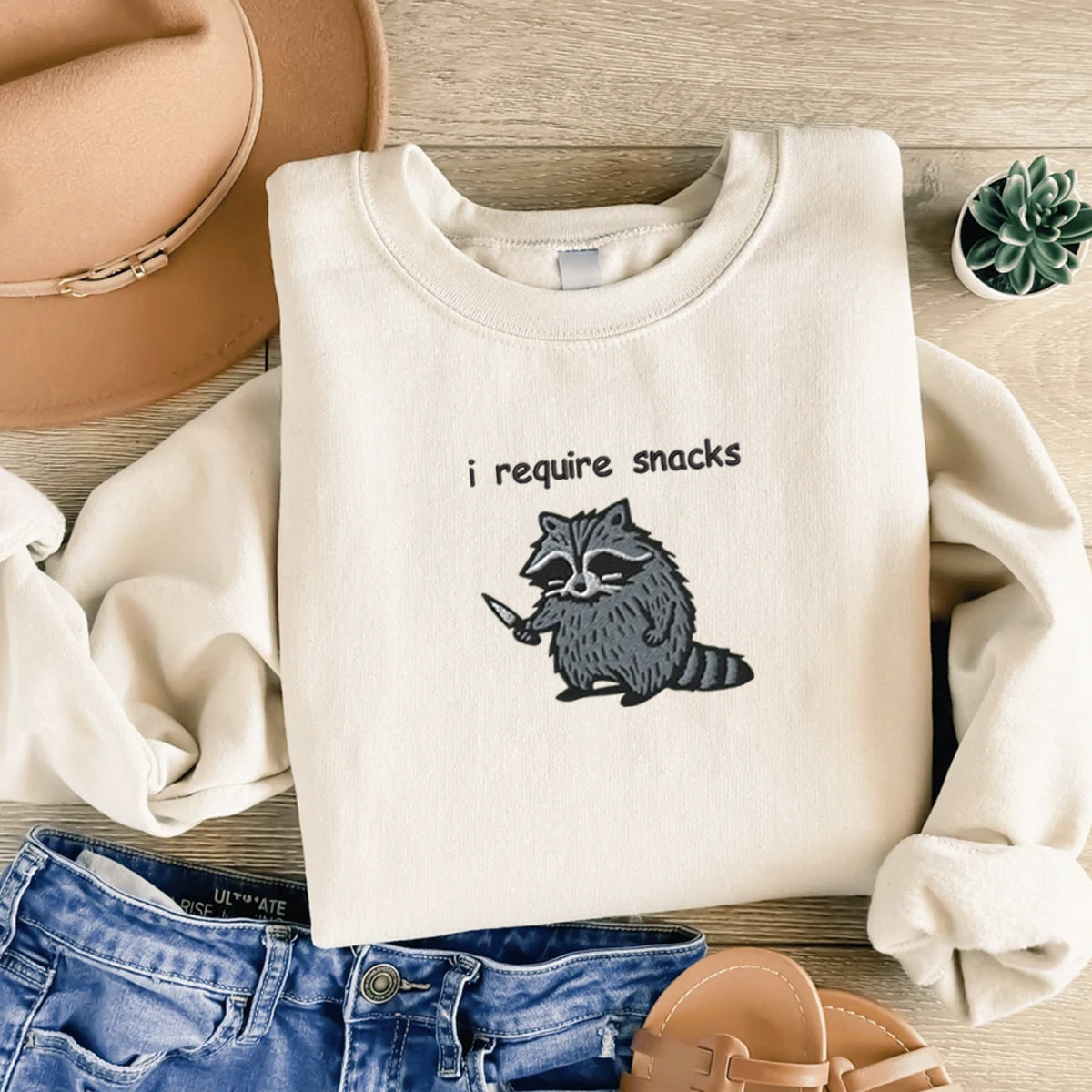 I Require Snacks Sweatshirt-Hoodie, Feral Embroidered Raccoon Sweater, Funny Unhinged Gift, Embroidered Animal Sweatshirt il_794xN.6127970994_fies.jpg