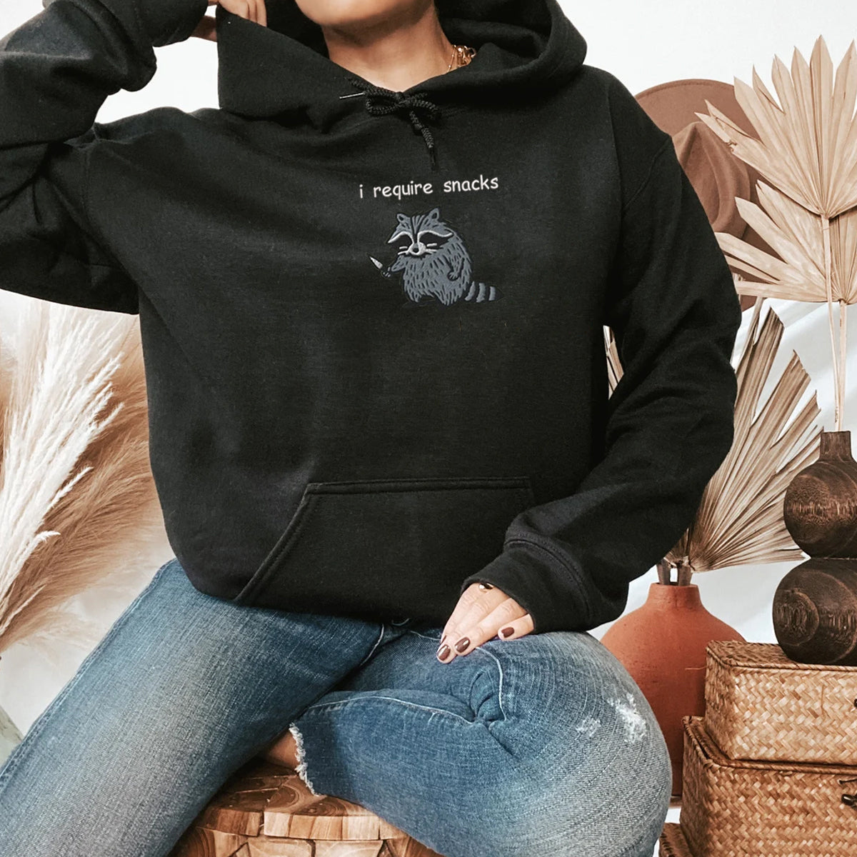 I Require Snacks Sweatshirt-Hoodie, Feral Embroidered Raccoon Sweater, Funny Unhinged Gift, Embroidered Animal Sweatshirt il_794xN.6127970996_eeww.jpg