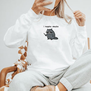 I Require Snacks Sweatshirt-Hoodie, Feral Embroidered Raccoon Sweater, Funny Unhinged Gift, Embroidered Animal Sweatshirt il_794xN.6127970998_jjft.jpg
