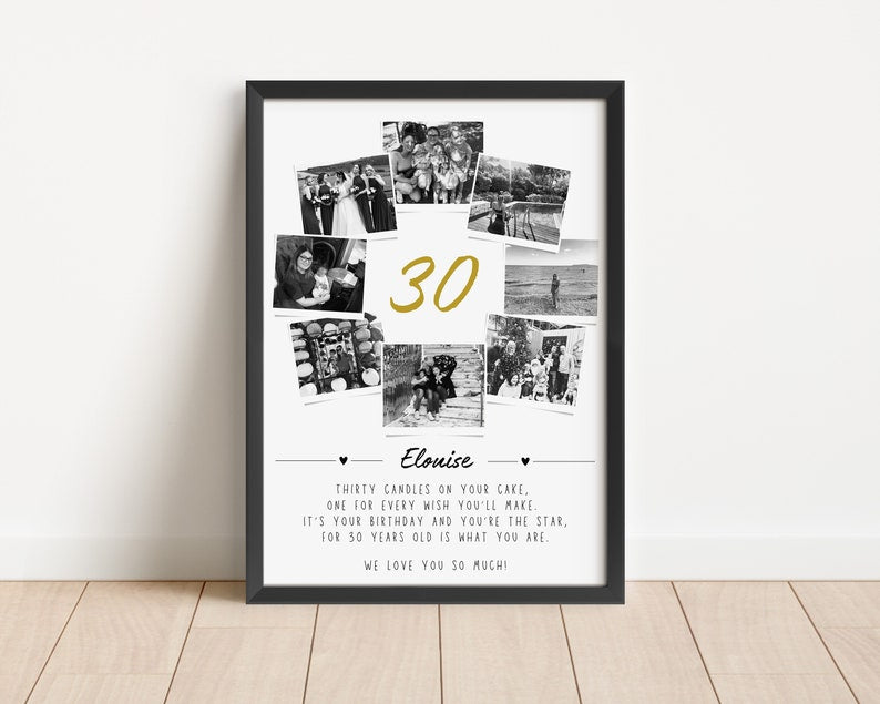 Personalised 40th Birthday Photo Collage, 40th Celebration Gift, Celebration Wall Art, Polaroid Photo Decor, Custom Years Old Gift Best Friend