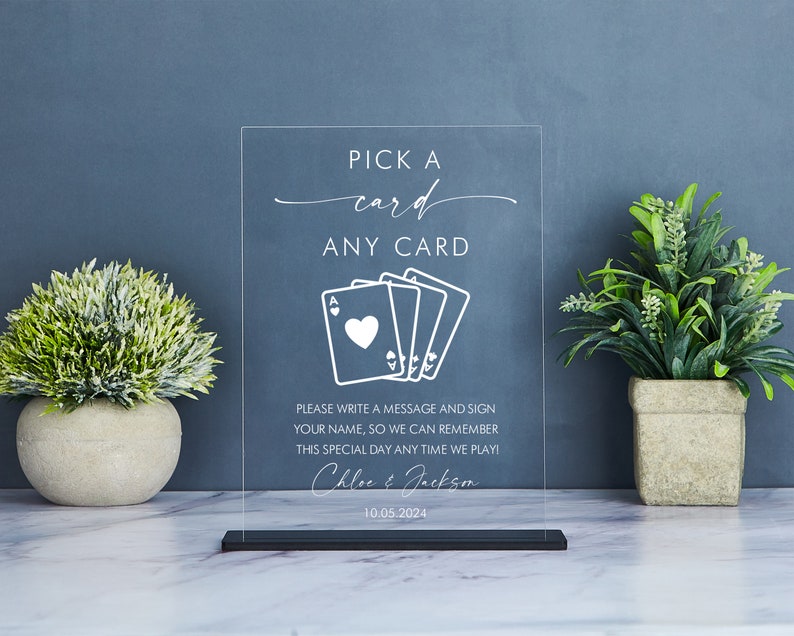 Playing Cards Guest Book Sign, Please Sign Our Guestbook, Pick a Card Any Card, Custom Wedding Playing Card Sign, Acrylic Wedding Decor