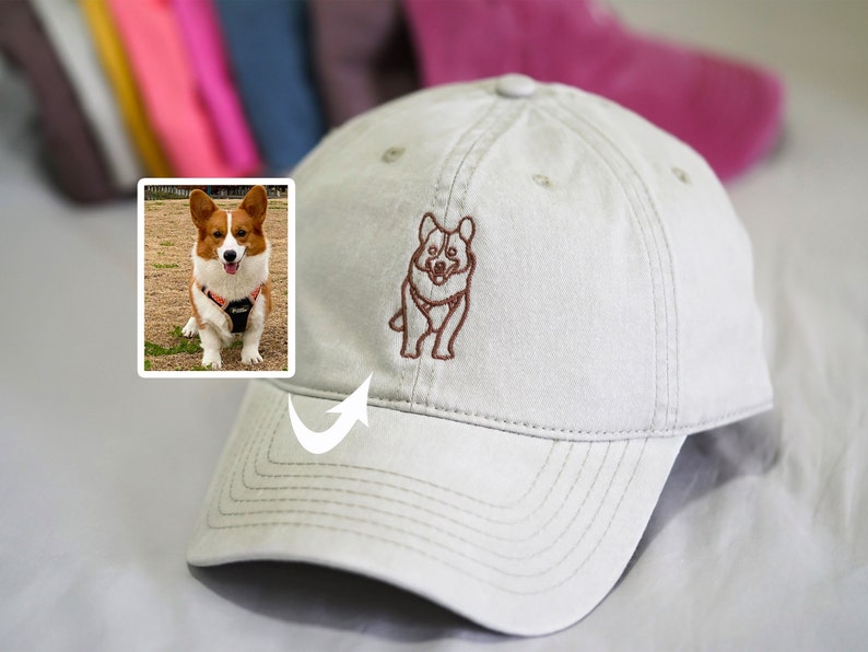 Custom Pet Outline Drawing Hat, Personalized Cat Dog Mom Dad Embroidered Baseball Cap, Pet Portrait Caps, Pet Lover Cap, Pet Memorial Gift