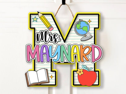 Personalized Teacher Door Sign, Teacher Name Sign For Classroom 3D Wooden Sign, Classroom Door Sign, School Gift, Teacher Letter & Name Sign