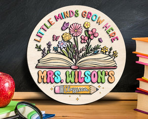 Cute Teacher Gifts, 3D Teacher Door Hanger, Classroom Welcome Sign, Back to School Gift, Custom Teacher Name Sign, Floral Classroom Decor