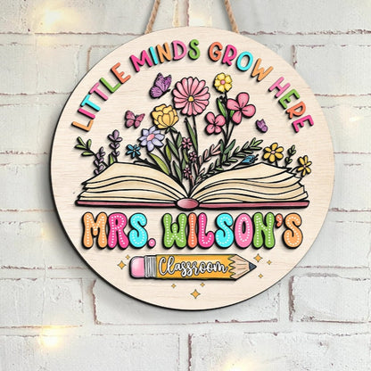 Cute Teacher Gifts, 3D Teacher Door Hanger, Classroom Welcome Sign, Back to School Gift, Custom Teacher Name Sign, Floral Classroom Decor