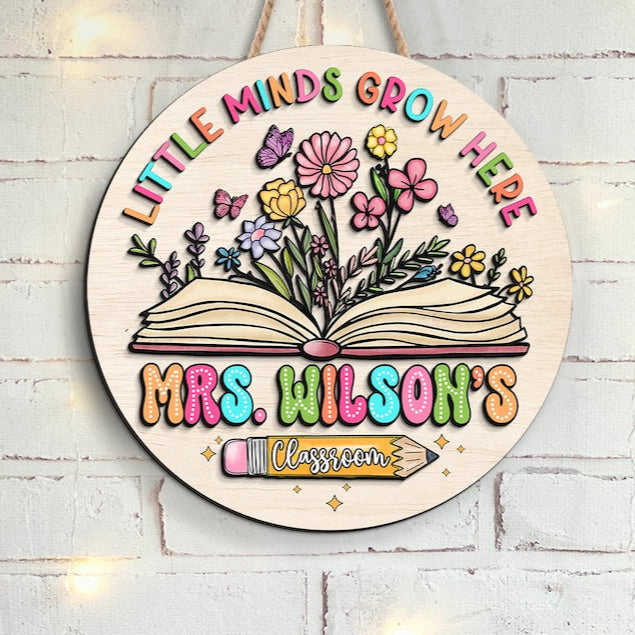 Cute Teacher Gifts, 3D Teacher Door Hanger, Classroom Welcome Sign, Back to School Gift, Custom Teacher Name Sign, Floral Classroom Decor