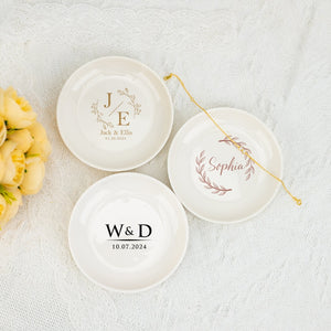 Personalized Engagement and Wedding Ring Dish, Initials Date Jewelry Dish, Custom Trinket Dish, Anniversary Gifts for Her, Wedding Day Gifts