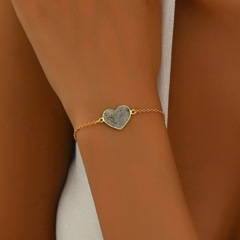 Heart Shaped Fingerprint Bracelet, Personalized Handwriting Bracelet, Mother's Day Gift, Fingerprint Jewelry, Memorial Fingerprint Bracelet