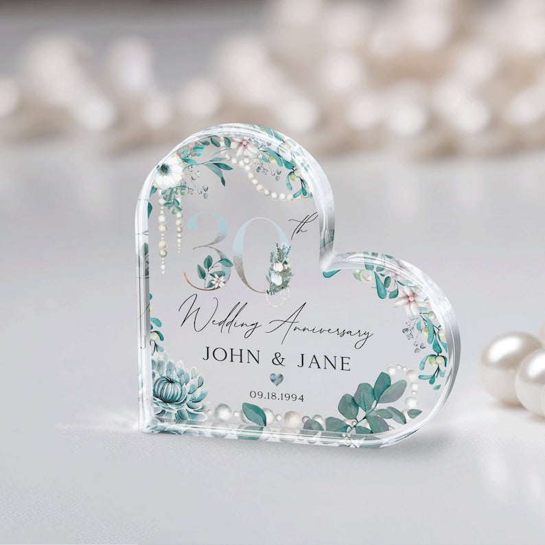 Personalized 30th Anniversary Gift, 30th Pearl Anniversary Gift, Anniversary Acrylic Plaque, Pearl Wedding Anniversary Gift for Couple