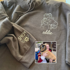 Custom Embroidered Dog Dad Sweatshirt with Portrait from Photo, Embroidered Photo Sweatshirt, Outline Embroidered Sweatshirt, Portrait Sweatshirt