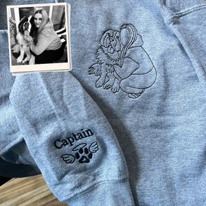 Custom Embroidered Dog Dad Sweatshirt with Portrait from Photo, Embroidered Photo Sweatshirt, Outline Embroidered Sweatshirt, Portrait Sweatshirt