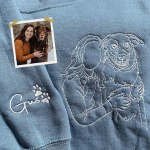Custom Embroidered Dog Dad Sweatshirt with Portrait from Photo, Embroidered Photo Sweatshirt, Outline Embroidered Sweatshirt, Portrait Sweatshirt