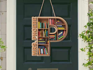 Personalized Classroom Door Sign, 2 Layer Art Piece Door Sign For School Librarian, Letter & Name Wood Sign, School Library Gifts