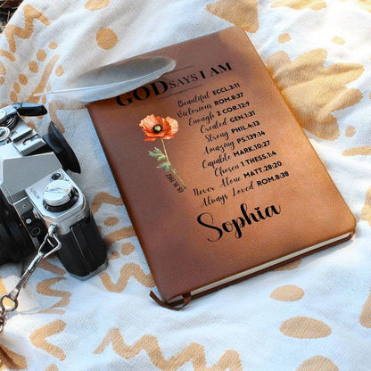 Prayer Journal Christian Gift for Women Personalized God Says I Am Custom Leather Diary Religious Birthday Christmas Graduation Gift for Her