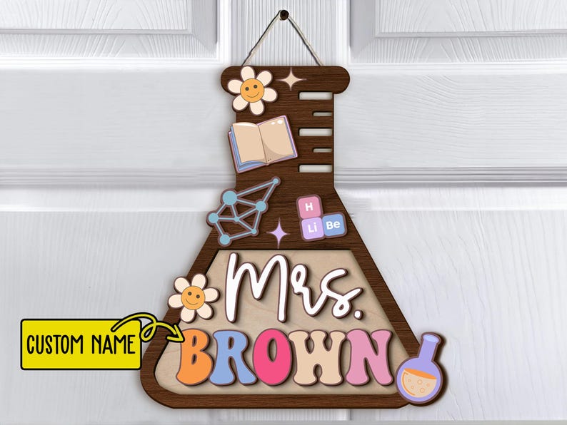 Custom 3D Science Teacher Name Sign, Science Classroom Decor, Teacher Name For Classroom Wooden Sign, Teacher Door Sign, Back To School Sign