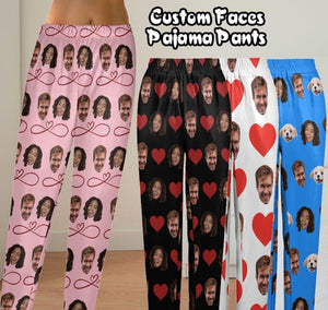 Custom Faces Pajama Pants for Couple, Personalized Couple Matching Photo Pants, Picture Pajamas for Women Men, Gift for Boyfriend Girlfriend