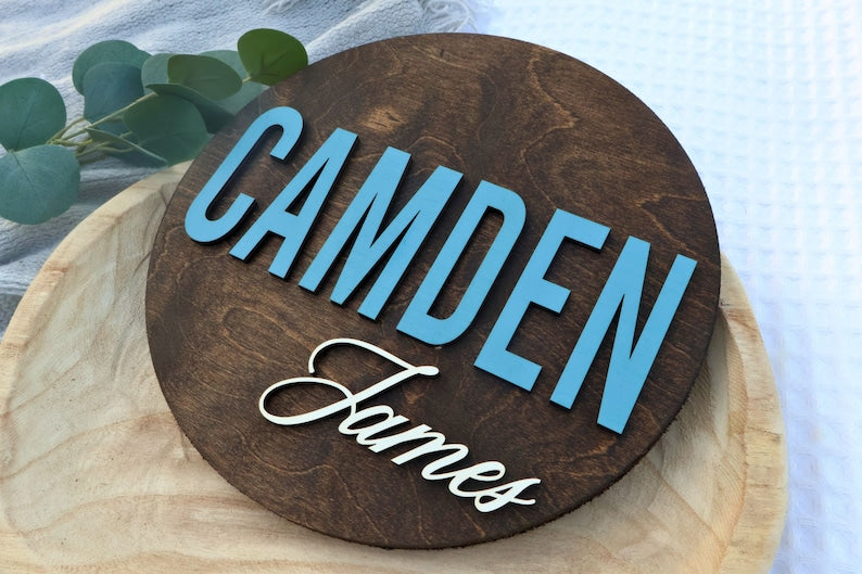 Personalize Round Plaque, Nursery Name Sign, 3D Wooden Baby Name Sign, Nursery Wall Art, Baby Shower, Name Sign For Nursery, Round Name Sign