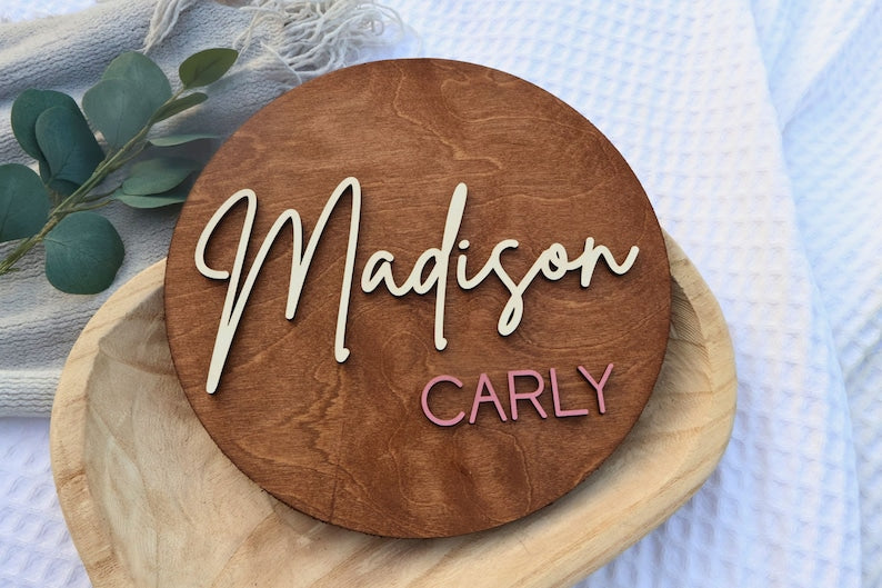 Personalize Round Plaque, Nursery Name Sign, 3D Wooden Baby Name Sign, Nursery Wall Art, Baby Shower, Name Sign For Nursery, Round Name Sign
