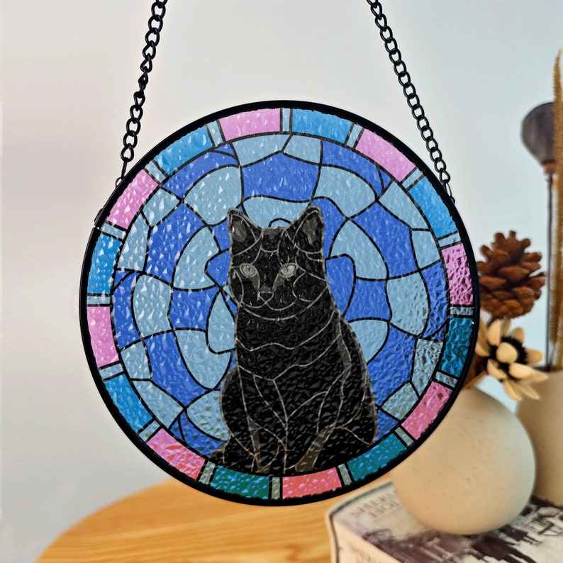 Custom Stained glass Cat/Dog, Cat Portrait Art Suncatcher, Cat suncatcher for window, pet remembrance, Pet ornament Memorial Stained Glass
