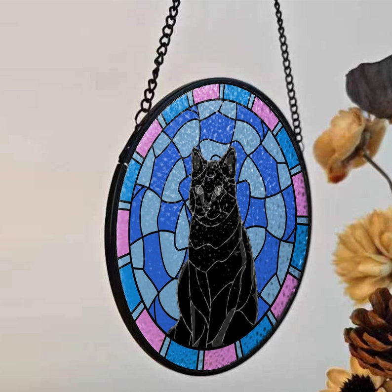 Custom Stained glass Cat/Dog, Cat Portrait Art Suncatcher, Cat suncatcher for window, pet remembrance, Pet ornament Memorial Stained Glass