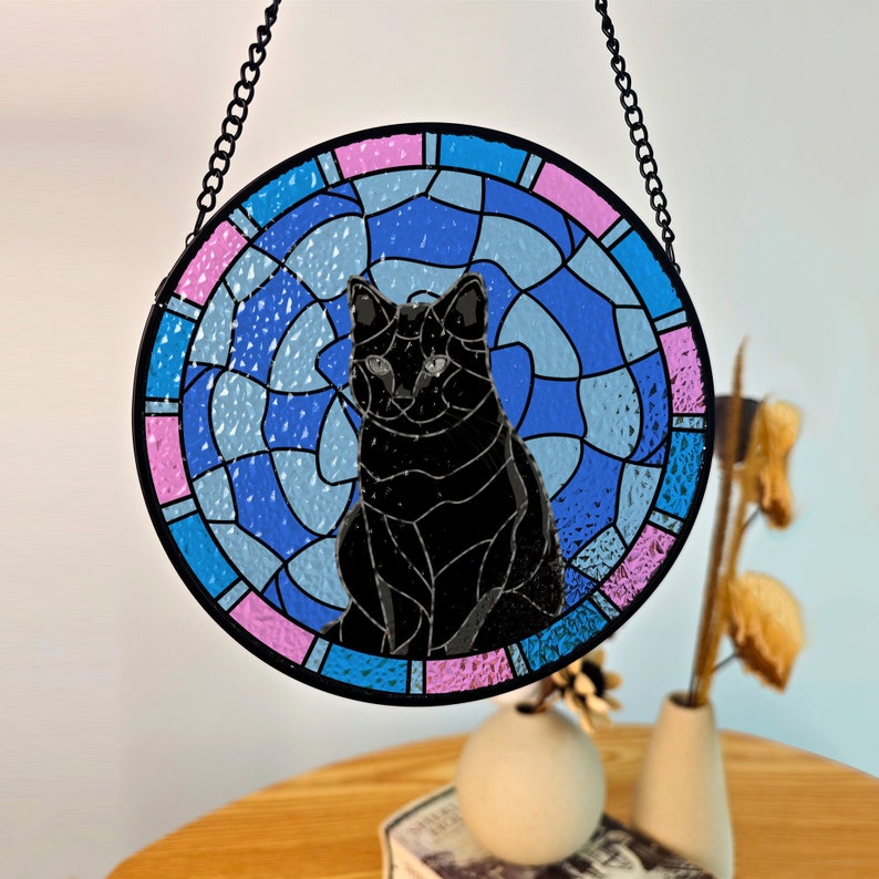 Custom Stained glass Cat/Dog, Cat Portrait Art Suncatcher, Cat suncatcher for window, pet remembrance, Pet ornament Memorial Stained Glass