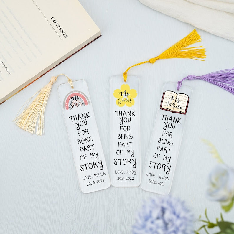 Teacher Appreciation Gift,Custom Teacher Gifts,Teacher Bookmark,Personalized Bookmark,Thank You Teacher,End Of Year Gift from Students