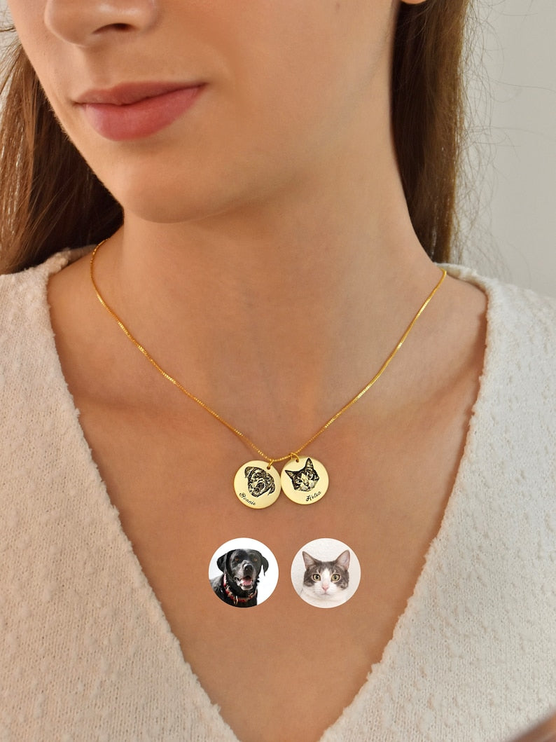 Custom Pet Portrait Name Necklace, Dog Photo Necklace, Cat Picture Necklace, Pet Memorial Necklace, Gift For Pet Lover,Gift for Her