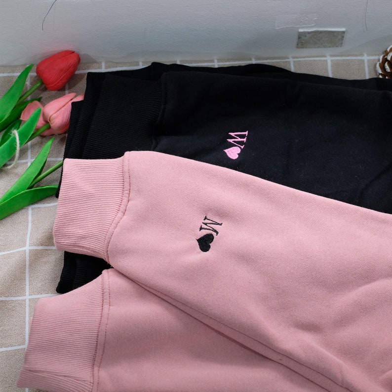 Spider Web Couples Matching Valentine's Embroidered Hoodie, Custom Initial Heart Crewneck, Anniversary Gift, Personalized Heart Name Sleeve il_794xN.6135166729_7qdh.jpg