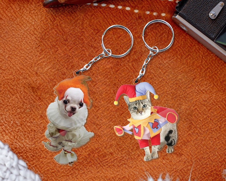 Personalized Funny Pet Halloween Acrylic Keychain, Custom Pet Photo Keychain, Pet Photo Keyring, Dog Memorial Keychain, Halloween Keychain