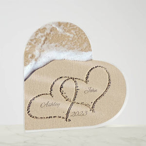 Name in the Sand, Beach Art, Beach Valentine, Beach Wedding Gift, Heart Plaque, Wedding Keepsake, Couple Gift, Christmas Gift