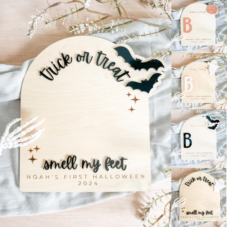 Halloween Footprint or Handprint Art Sign | Trick or Treat | My Little Boo | Baby s First Halloween Keepsake | Kid Craft | 2024 | Engraved