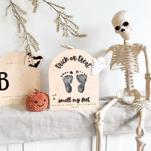 Halloween Footprint or Handprint Art Sign | Trick or Treat | My Little Boo | Baby s First Halloween Keepsake | Kid Craft | 2024 | Engraved