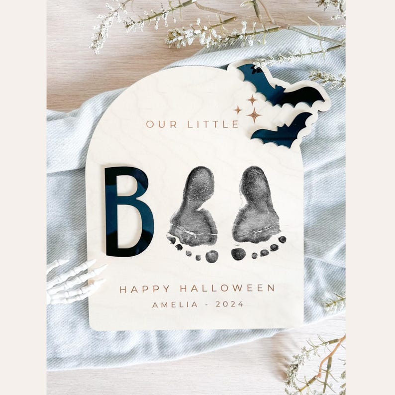 Halloween Footprint or Handprint Art Sign | Trick or Treat | My Little Boo | Baby s First Halloween Keepsake | Kid Craft | 2024 | Engraved