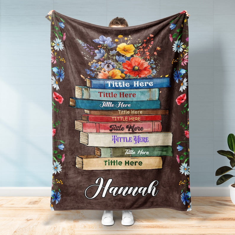 Personalized Book Blanket, Custom Floral Book's Title & Name Blanket for Book Lover, Favorite Book Blanket, Book Nerd Birthday Gift Decor