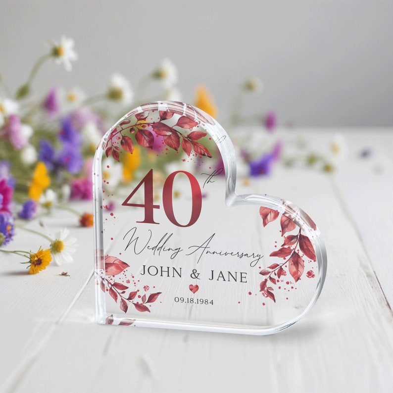 Personalized Ruby 40th Anniversary Gift, Ruby Anniversary Gift, 40th Anniversary Plaque, 40th Wedding Anniversary Gift, Gift for Parents