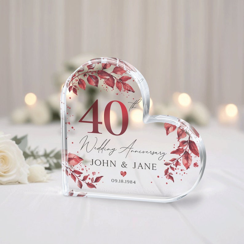 Personalized Ruby 40th Anniversary Gift, Ruby Anniversary Gift, 40th Anniversary Plaque, 40th Wedding Anniversary Gift, Gift for Parents