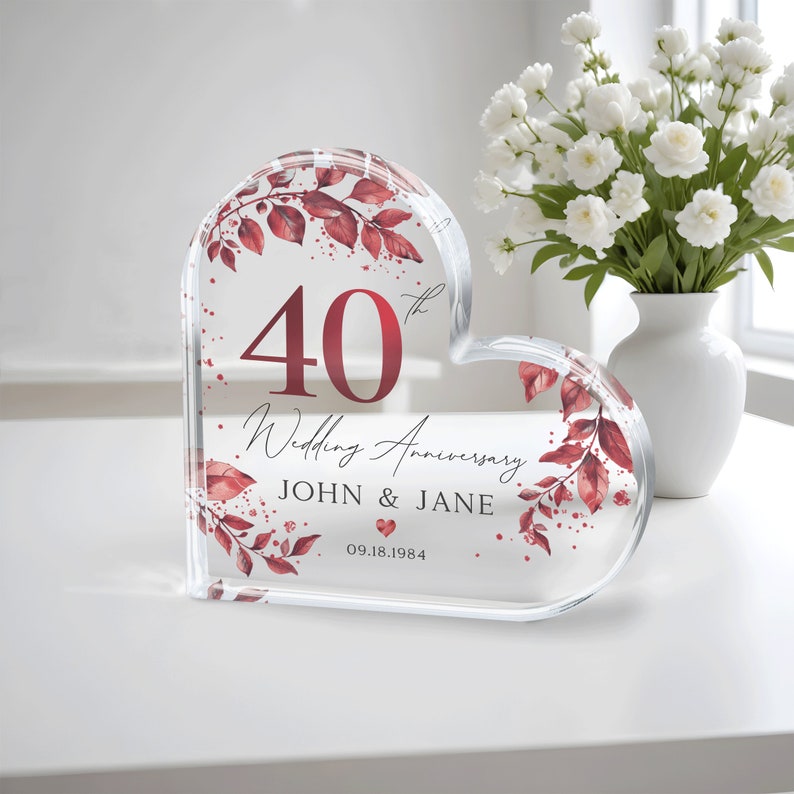 Personalized Ruby 40th Anniversary Gift, Ruby Anniversary Gift, 40th Anniversary Plaque, 40th Wedding Anniversary Gift, Gift for Parents