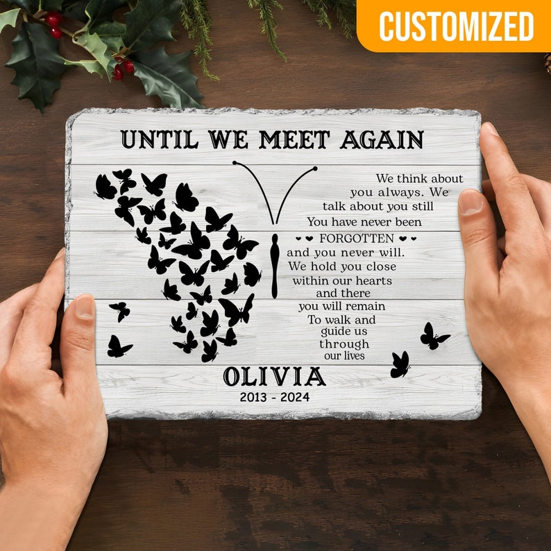 Memorial Stone, Memorial Gift, Until We Meet Again, Custom Name Memorial, Butterfly Grave Stone Gift, Butterfly Memorial, In loving Memory.